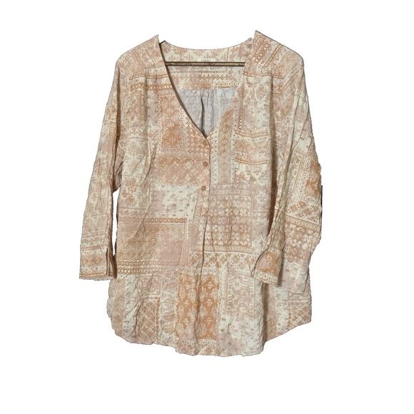 Como Blu Top 3X Plus off white peach geometric boho grunge earthy soft - Picture 1 of 7